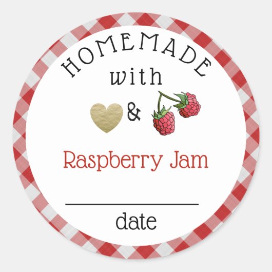 Modern Homemade Raspberry Jam Gingham Runder Aufkleber (Vorderseite)