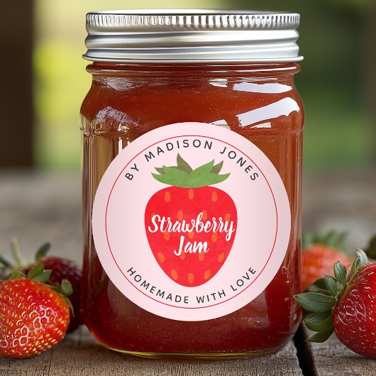 Modern Homemade Strawberry Jam Canning Jar Label Runder Aufkleber