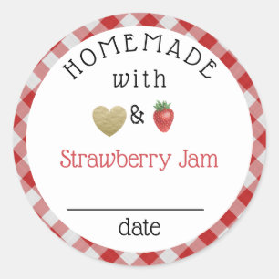 Modern Homemade Strawberry Jam Gingham Runder Aufkleber