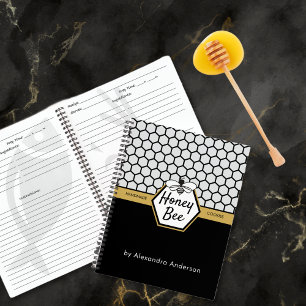 Modern Honey Bee Apiary Honeycomb Black Yellow Notizblock