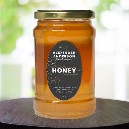 Modern Honey Bees Gold Honeycomb Black Ovaler Aufkleber