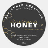 Modern Honey Bees Gold Honeycomb Black Runder Aufkleber (Vorderseite)