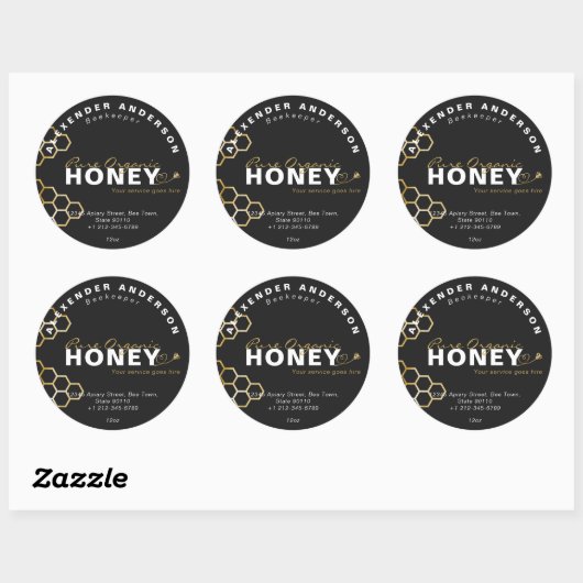 Modern Honey Bees Gold Honeycomb Black Runder Aufkleber (Blatt)