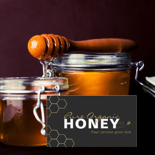 Modern Honey Bees Gold Honeycomb Black Visitenkarte