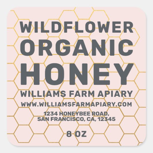 Modern Honey Jar Label Honeybee Apiary Pink Quadratischer Aufkleber (Vorderseite)