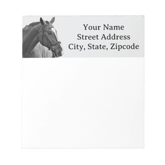 Modern Horse Black and White Equestrian Notizblock (Vorderseite)
