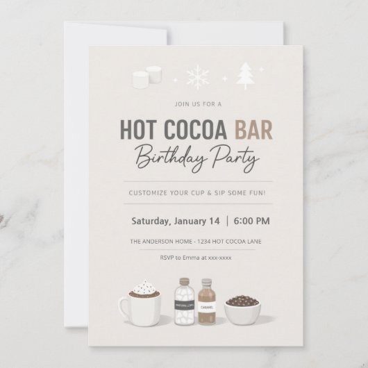 Modern Hot Cocoa Bar Birthday Invitation Einladung (Vorderseite)
