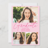Modern hot pink 3 photos collage graduation ankündigung (Vorderseite)