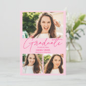 Modern hot pink 3 photos collage graduation ankündigung (Stehend Vorderseite)