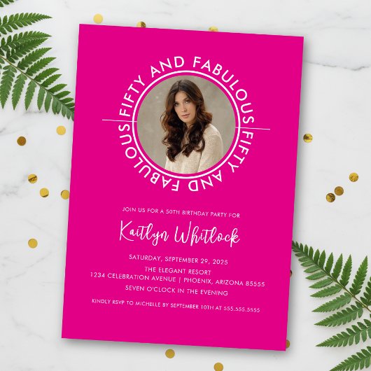 Modern Hot Pink 50 and Fabulous 50th Birthday Einladung