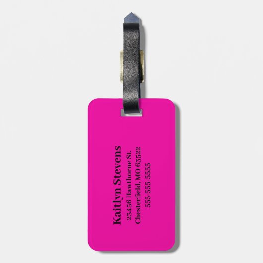 Modern Hot Pink Black Script Monogram Gepäckanhänger (Rückseite vertikal)