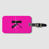 Modern Hot Pink Black Script Monogram Gepäckanhänger (Vorderseite (Horizontal))