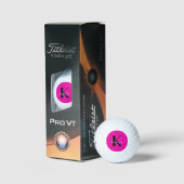 Modern Hot Pink Black Script Monogram Golfball (Verpackung)
