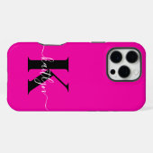 Modern Hot Pink Black Script Monogram iPhone Hülle (Rückseite (Horizontal))