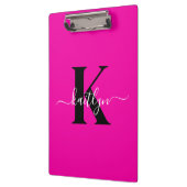 Modern Hot Pink Black Script Monogram Klemmbrett (Links)