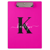 Modern Hot Pink Black Script Monogram Klemmbrett (Vorderseite)