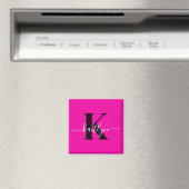 Modern Hot Pink Black Script Monogram Magnet (In Situ (Geschirrspüler))