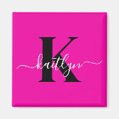 Modern Hot Pink Black Script Monogram Magnet (Vorne)