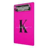 Modern Hot Pink Black Script Monogram Mini Klemmbrett (Gewinkelt2)