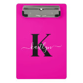 Modern Hot Pink Black Script Monogram Mini Klemmbrett (Vorderseite)
