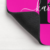 Modern Hot Pink Black Script Monogram Mousepad (Ecke)