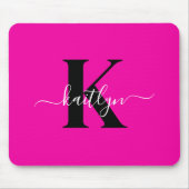 Modern Hot Pink Black Script Monogram Mousepad (Vorne)