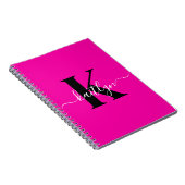 Modern Hot Pink Black Script Monogram Notizblock (Rechte Seite)