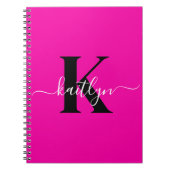 Modern Hot Pink Black Script Monogram Notizblock (Vorderseite)