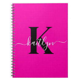 Modern Hot Pink Black Script Monogram Notizblock