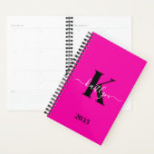 Modern Hot Pink Black Script Monogram Planer (Anzeige)