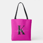 Modern Hot Pink Black Script Monogram Tasche (Rückseite)