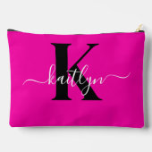Modern Hot Pink Black Script Monogram Zubehörtasche (Rückseite)