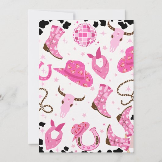 Modern Hot Pink Disco Ball Western Rodeo Geburtsta Einladung (Rückseite)