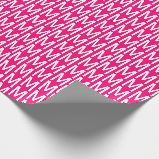 Modern hot pink fuchsia white custom monogram geschenkpapier (Ecke)