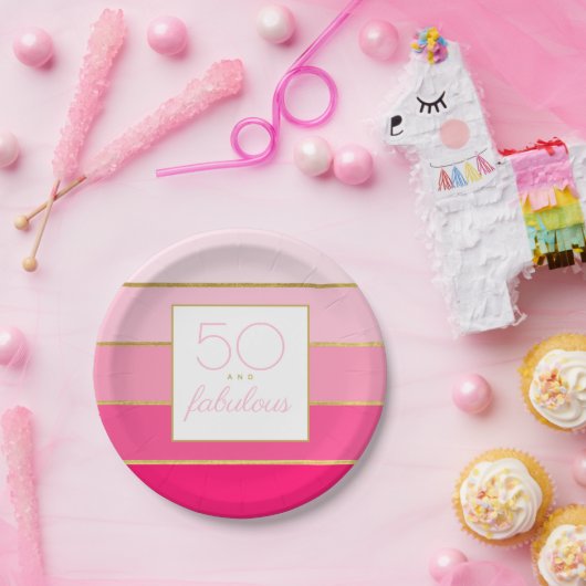 Modern Hot Pink & Gold 50 und fabelhafter Geburtst Pappteller (Party)