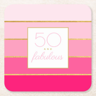 Modern Hot Pink & Gold 50 und fabelhafter Geburtst Rechteckiger Pappuntersetzer