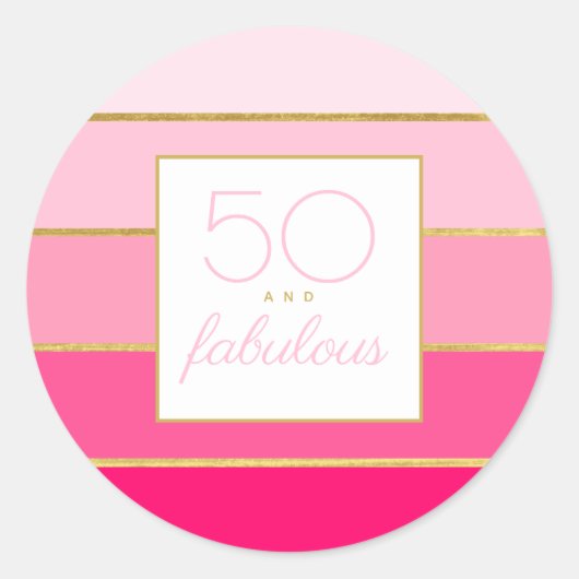 Modern Hot Pink & Gold 50 und fabelhafter Geburtst Runder Aufkleber (Vorderseite)