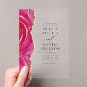 Modern Hot Pink Gold Agate Hochzeit Acryleinladungen (Insitu (Handheld))