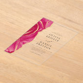 Modern Hot Pink Gold Agate Hochzeit Acryleinladungen (Ablage )