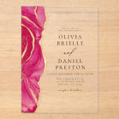 Modern Hot Pink Gold Agate Hochzeit Acryleinladungen (Vorderseite)