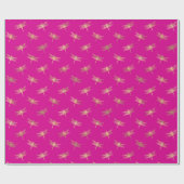 Modern Hot Pink Gold Dragonfly Muster  Geschenkpapier (Flach)