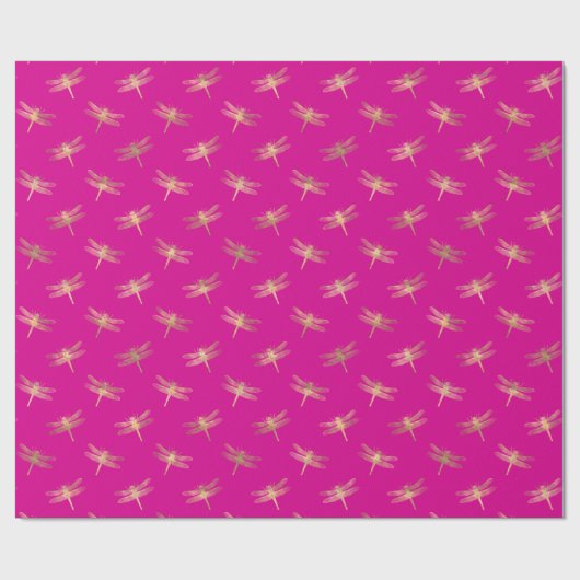 Modern Hot Pink Gold Dragonfly Muster Geschenkpapier (Flach)