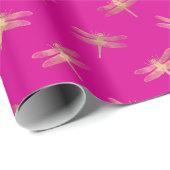 Modern Hot Pink Gold Dragonfly Muster Geschenkpapier (Rolleneckpunkt)