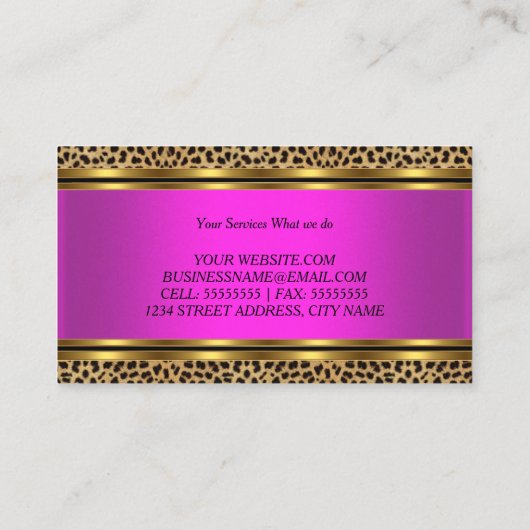 Modern Hot Pink Gold Leopard Black Visitenkarte (Rückseite)