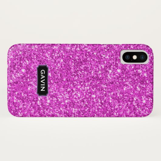 Modern Hot Pink Imitats Glitzer Monogram Case-Mate iPhone Hülle (Rückseite (Horizontal))