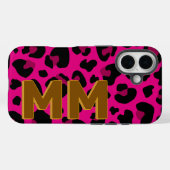 Modern Hot Pink Leopard Brown Shadow Monogram Case-Mate iPhone Hülle (Rückseite (Horizontal))