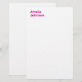 Modern Hot Pink Name Minimalistisch Beruflich Briefpapier (Vorne/Hinten)