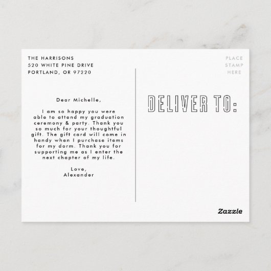 Modern Hot Pink Neon Foto Abschluss Vielen Dank Postkarte (Rückseite)