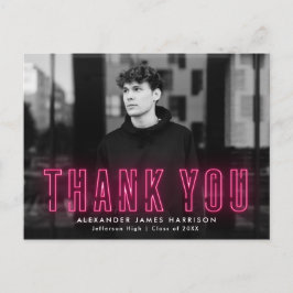 Modern Hot Pink Neon Foto Abschluss Vielen Dank Postkarte