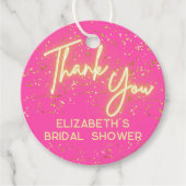 Modern Hot Pink Neon Glow Glitzer Danke, Script Geschenkanhänger (Vorderseite)